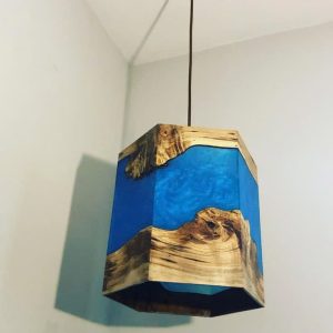 Blue resin wood ceiling lamp