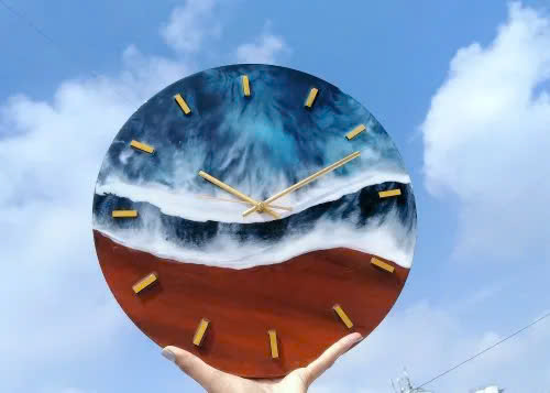 Resin Wave Wood Clock