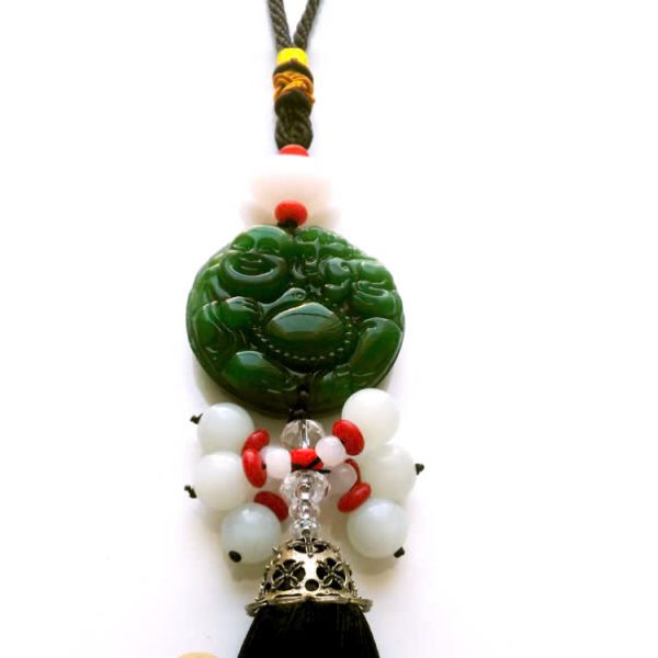 Green round face laughing Buddha jade pendant